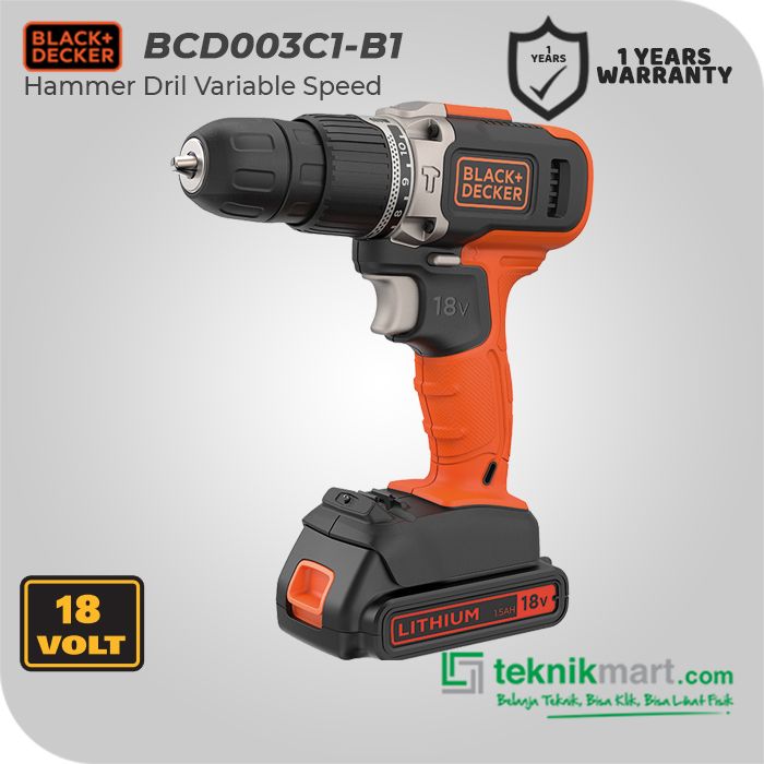 Black And Decker BCD003C1 18volt Cordless Hammer Dril Bor Tangan Impact Baterai