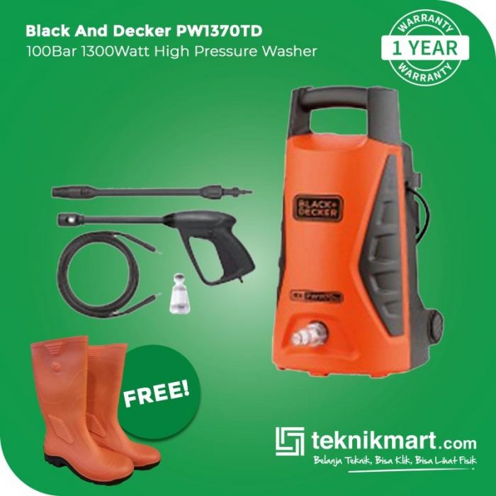 BLACK & DECKER 1300 Watt 100 Bar Pressure Washer PW1370TD