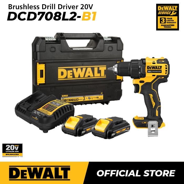 Dewalt DCD708L2 20V Ah Brushless Drill Driver Bor Obeng Baterai