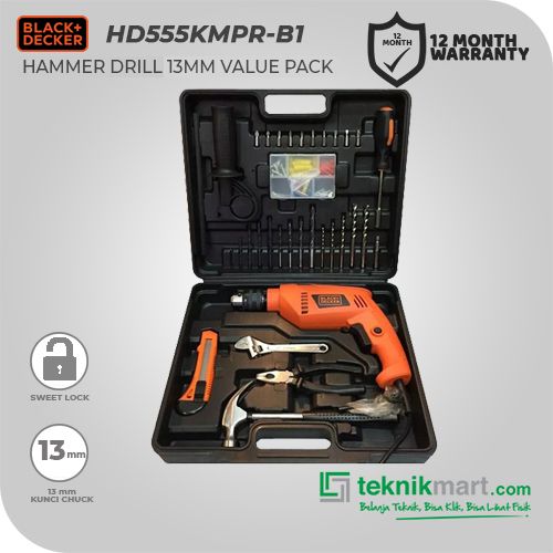 Belanja Teknik Bisa Klik Bisa Liat Fisik PROMO Black And Decker HD555KMPR 13 mm Bor Listrik Impact Dengan 100 aksesoris