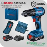 Bosch GSB 185-LI 18 V Brushless Impact Drill + 23 Acc / Bor Impact Baterai + 23 Aksesoris 
