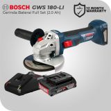 Bosch GWS 180-LI 18Volt Gerinda Tangan Baterai Brushless Full Set (Baterai 2.0 Ah) // 06019H90K0-1600A001CG-1600A019RJ