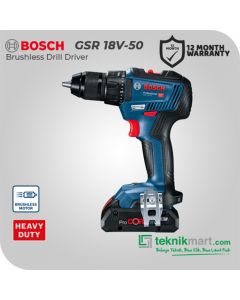 Bosch GSR 18V-50 Brushless Drill Driver / Bor Obeng Baterai 18Volt - 06019H50K0