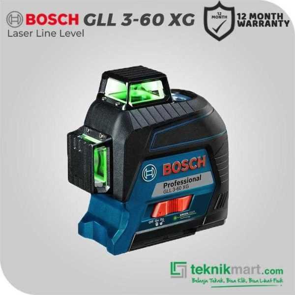 BOSCH GLL 3-60 XG LINE LASER LEVEL 30M WORKING RANGE 3 LINES (360°) GREEN LASER (4X BATERAI AA, 1X KOTAK ALAT)