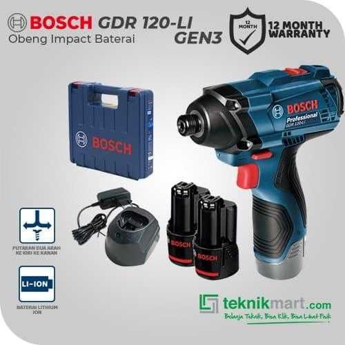 BOSCH GDR 120-LI GEN3 CORDLESS IMPACT DRIVER (2x 2.0AH, 1X GAL 12V-20, CASE)