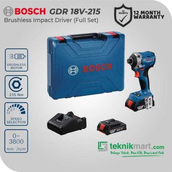 BOSCH GDR 18V-215 BRUSHLESS IMPACT DRIVER 18VOLT 215NM (2X BATT, 1X CHARGER, CASE)