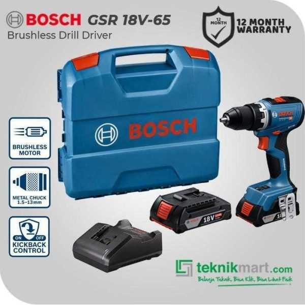 BOSCH GSR 18V-65 BRUSHLESS DRILL DRIVER 18VOLT 13MM (2X BATT, 1X CHARGER, 1X CASE)