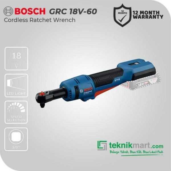 BOSCH GRC 18V-60 BRUSHLESS RACHET WRENCH 18VOLT SQ 3/8" 60NM (UNIT ONLY)