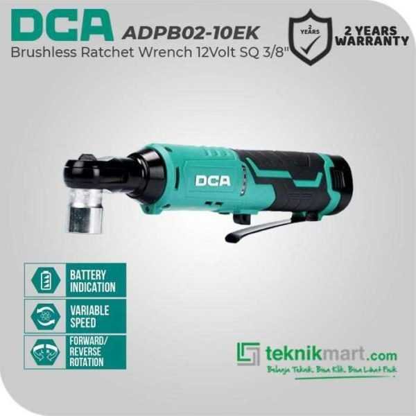 DCA ADPB02-10EK BRUSHLESS RATCHET WRENCH 12VOLT SQ 3/8" 45NM (2X BATT 2.0AH, 1X CHARGER, 1X CASE)
