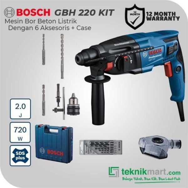 BOSCH GBH 220 KIT ROTARY HAMMER 720WATT 2 JOULE SDS PLUS WITH 6 ACC + KOTAK ALAT