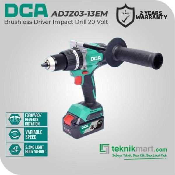 DCA ADJZ03-13EM BRUSHLESS DRIVER IMPACT DRILL 20VOLT 13MM (2X BATT, 1X CHARGER, CASE)