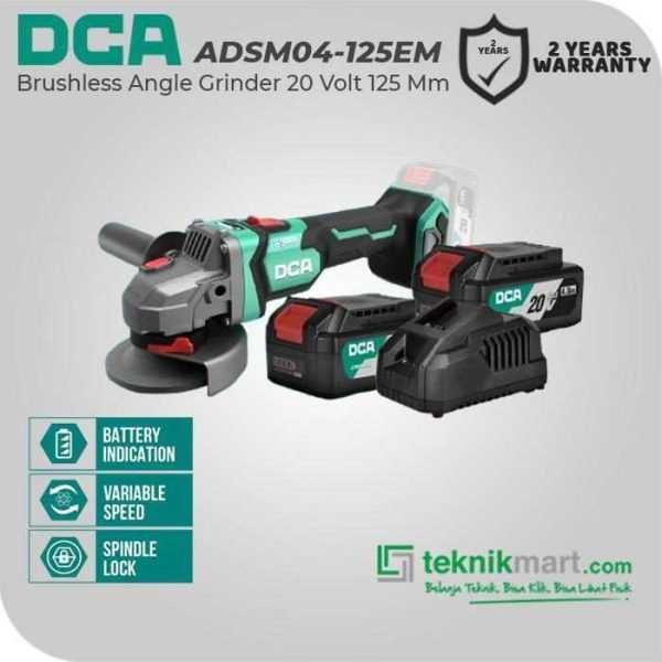 DCA ADSM04-125EM BRUSHLESS ANGLE GRINDER 20V 125MM (2X BATT 4.0AH, 1X CHARGER)