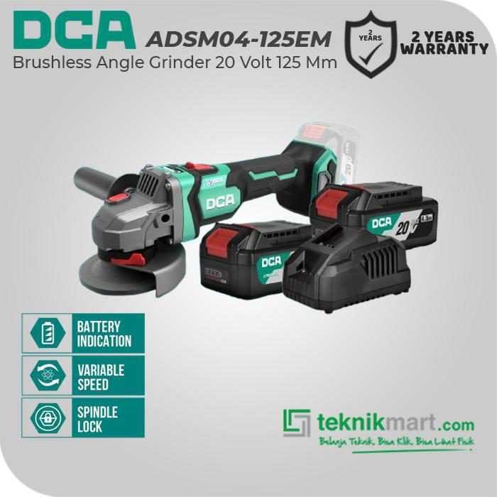 DCA ADSM04-125EM BRUSHLESS ANGLE GRINDER 20V 125MM (2X BATT 4.0AH, 1X CHARGER)