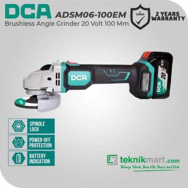 DCA ADSM06-100EM BRUSHLESS ANGLE GRINDER 20VOLT 100MM (2X BATT 4.0AH, 1X CHARGER)