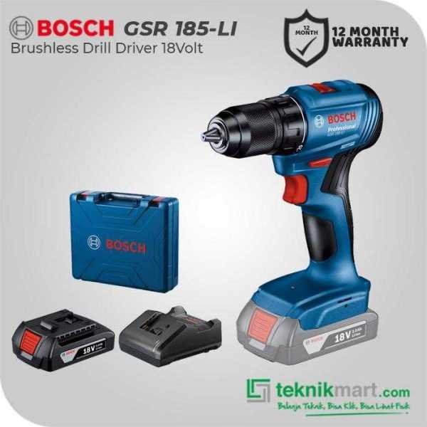 BOSCH GSR 185-LI BRUSHLESS DRILL DRIVER 18VOLT 0-500/1900RPM (1X GBA 18V 2.0Ah, 1X GAL 18V-20, 1X CASE)