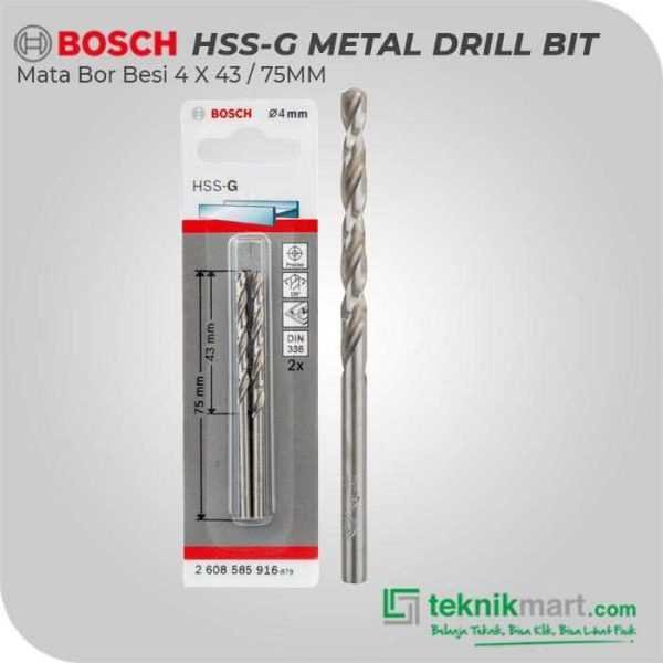 BOSCH HSS-G METAL DRILL BIT 4 X 43 / 75 MM (2PCS)