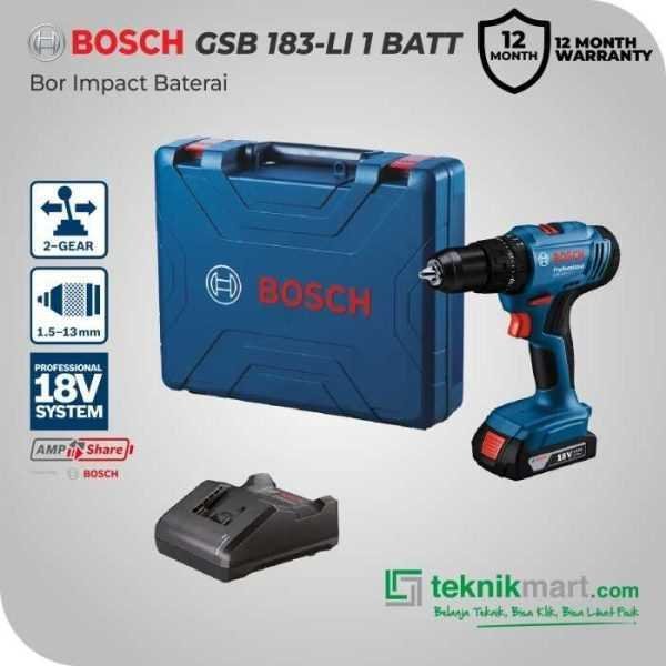 BOSCH GSB 183-LI CORDLESS IMPACT DRILL 18VOLT (1X BATT 2.0AH, 1X CHARGER GAL 18V-20)