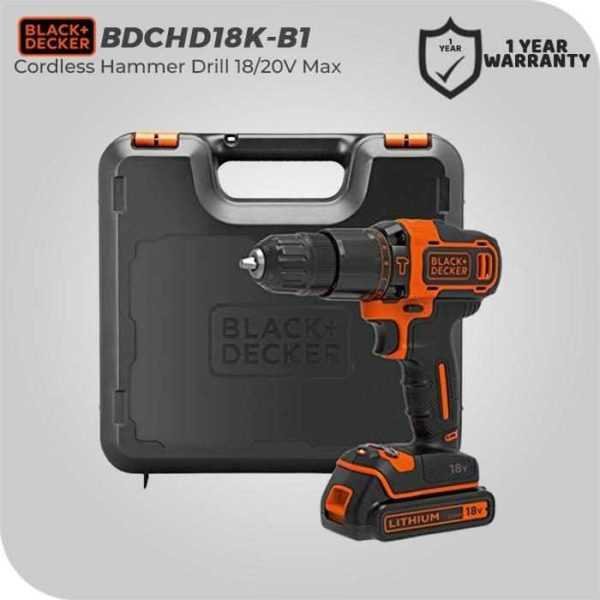 BLACK AND DECKER BDCHD18K HAMMER DRILL LITHIUM 1 BATTERY KIT BOX