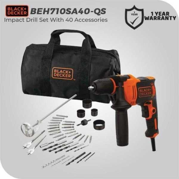 BLACK AND DECKER BEH710SA40 HAMMER DRILL 710WATT W/ 40 ACC & SOFT BAG