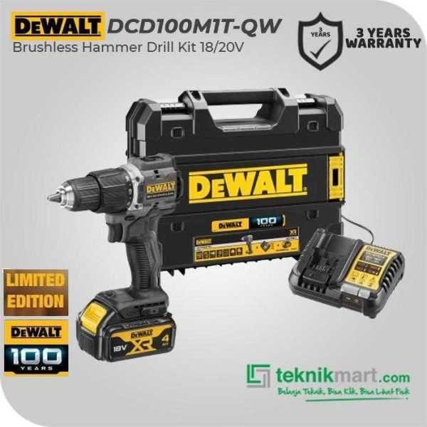 DEWALT DCD100M1T BRUSHLESS HAMMER DRILL KIT EDITION GREY 100TH 18/20V (1X BATTERY 4.0AH, 1X CHARGER, 1X BOX)