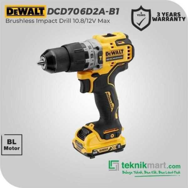 DEWALT DCD706D2A BRUSHLESS IMPACT DRILL 12V 13MM (2X BATTERY 2.0AH, 1X CHARGER, 1X KOTAK ALAT)