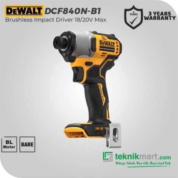 DEWALT DCF840N BRUSHLESS IMPACT DRIVER 20V MAX HEX 1/4" 192NM (UNIT ONLY)