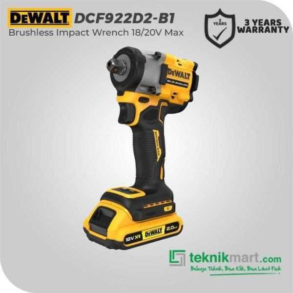 DEWALT DCF922D2 BRUSHLESS IMPACT WRENCH 20V MAX SQ 1/2" 406 NM 2.0AH XR LI-ION