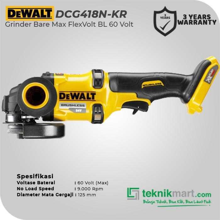 DEWALT DCG418N BRUSHLESS ANGLE GRINDER MAX FLEXVOLT 60VOLT 5INCH/125MM (UNIT ONLY) - Image 2