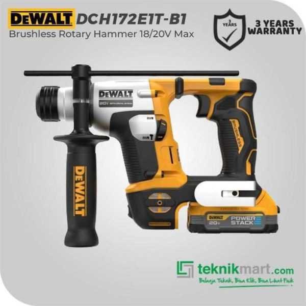DEWALT DCH172E1T BRUSHLESS ROTARY HAMMER SDS PLUS 20V MAX 16MM 2 MODE 1.7AH XR LI-ION