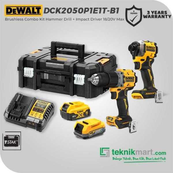 DEWALT DCK2050P1E1T BRUSHLESS COMBO KIT HAMMER DRILL + IMPACT DRIVER 20V MAX (HAMMER DRILL DCD805 + IMPACT DRIVER DCF850)