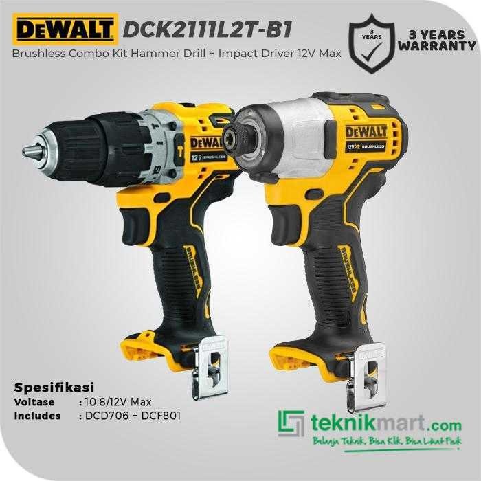 DEWALT DCK2111L2T BRUSHLESS COMBO KIT HAMMER DRILL + IMPACT DRIVER 12V MAX (HAMMER DRILL DCD706 + IMPACT DRIVER DCF801) - Image 2