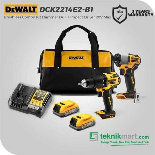 DEWALT DCK2214E2 BRUSHLESS COMBO KIT HAMMER DRILL + IMPACT DRIVER 20V MAX (HAMMER DRILL DCD709 + IMPACT DRIVER DCF840)