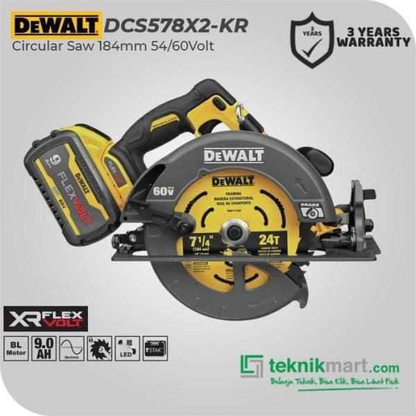 DEWALT DCS578X2 BRUSHLESS CIRCULAR SAW 60VOLT 184MM (2X BATTERY 9.0AH, 1X CHARGER)