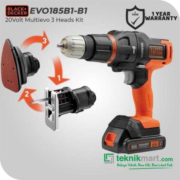 BLACK AND DECKER EVO185B1 MULTI EVO 3 HEADS KIT 20VOLT (2X 2.0AH (HAMMER DRILL, JIGSAW, SANDER) )