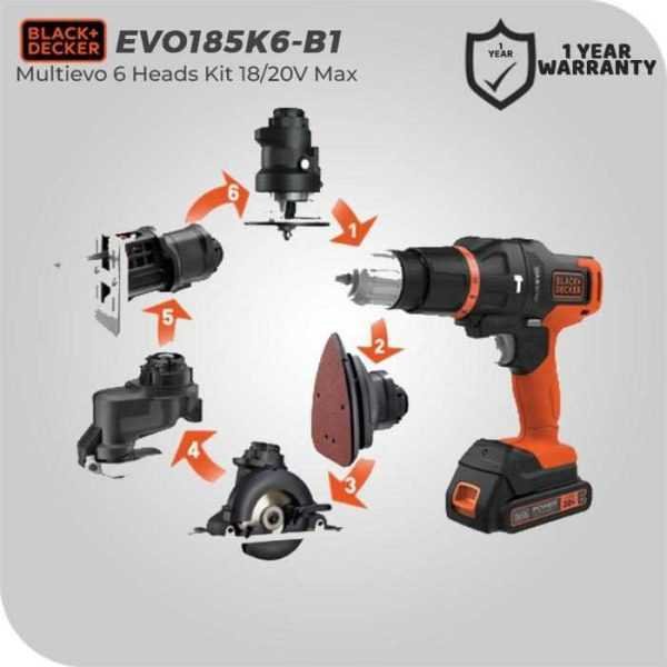 BLACK AND DECKER EVO185K6 MULTI EVO 6 HEADS KIT 20VOLT (1X 2.0AH (HAMMER DRILL, JIGSAW, SANDER, CIRCULAR SAW, ROUTER, MULTI OSCILLATING))