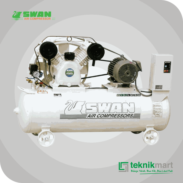 SWAN SDUM-203 COMPRESSOR 3HP OIL LESS DUAL SYSTEM DENGAN MOTOR, AUTO & SEMI AUTO SYSTEM 106L 8BAR 2.2KW