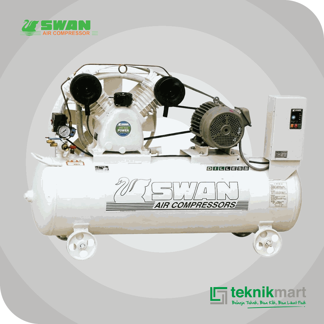 SWAN SDUM-203 COMPRESSOR 3HP OIL LESS DUAL SYSTEM DENGAN MOTOR, AUTO & SEMI AUTO SYSTEM 106L 8BAR 2.2KW