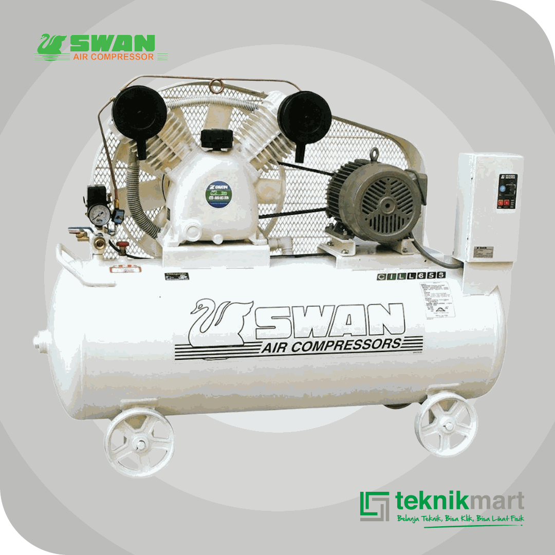 SWAN SDUM-205 COMPRESSOR 5HP OIL LESS DUAL SYSTEM DENGAN MOTOR, AUTO & SEMI AUTO SYSTEM 155L 8BAR 3.7KW