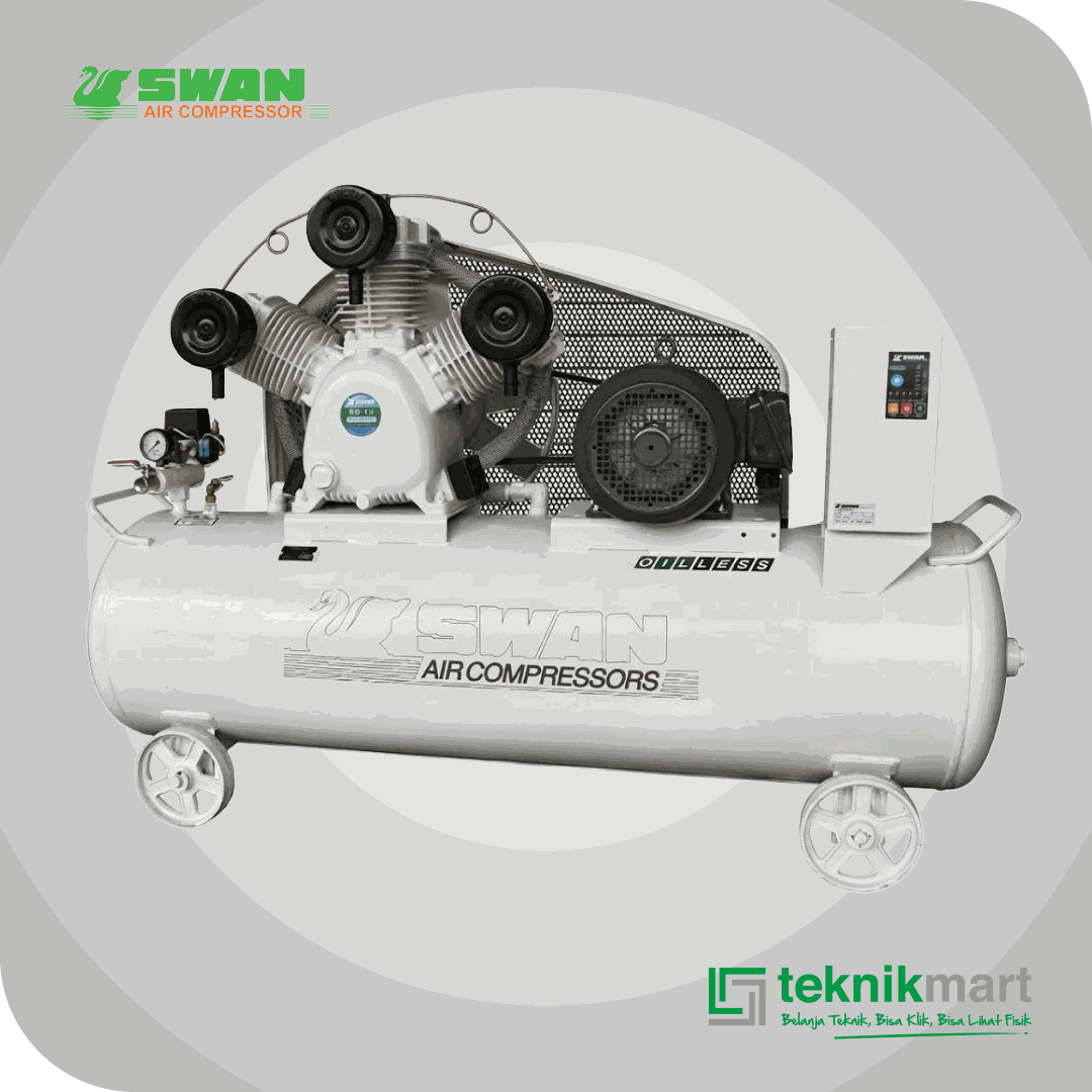 SWAN SDUM-307 COMPRESSOR 7.5HP OIL LESS DUAL SYSTEM DENGAN MOTOR, AUTO & SEMI AUTO SYSTEM 240L 8BAR 5.5KW