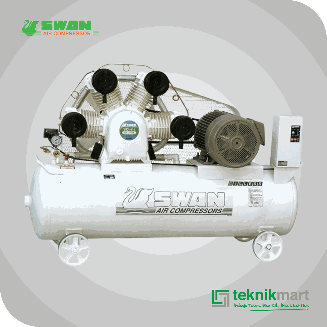 SWAN SDUM-415 COMPRESSOR 15HP OIL LESS DUAL SYSTEM DENGAN MOTOR, AUTO & SEMI AUTO SYSTEM 300L 8BAR 11KW