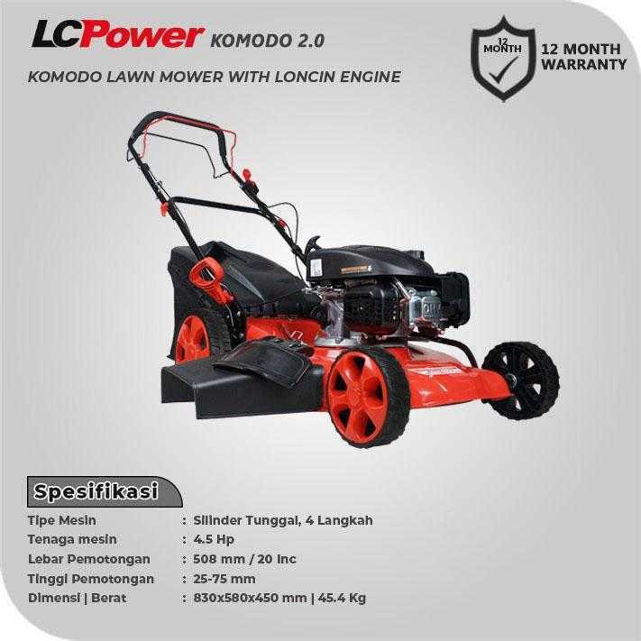 LCP KOMODO 2.0 LAWN MOWER WITH LONCIN GASOLINE ENGINE LC1P65FE 4.7HP 141 CC STEEL CHASSIS