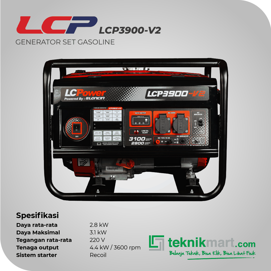 LCP 3900 V2 GASOLINE RECOIL STATER GENSET 2,8 KW 3HP FORCE AIR COOLING & ANALOG METER - Image 2