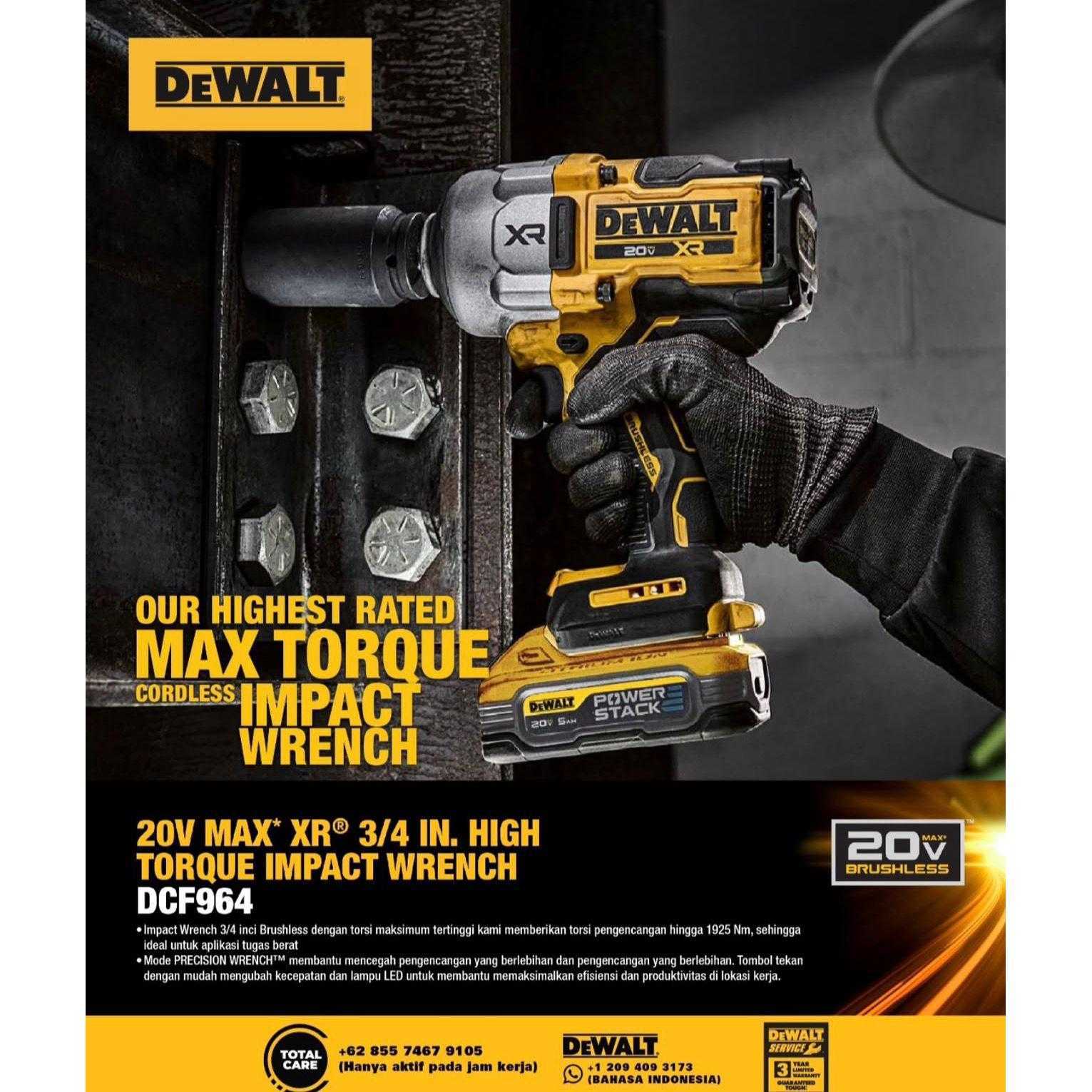 DEWALT DCF964H1T-KR BRUSHLESS IMPACT WRENCH 20V MAX SQ 3/4" 1.925NM (1X BATT 5.0AH, 1X CHARGER, 1X KOTAK ALAT) - Image 5