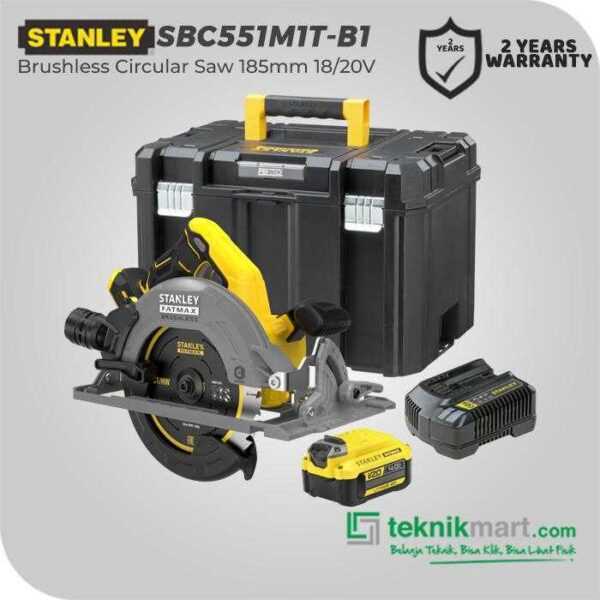 STANLEY SBC551M1T BRUSHLESS CIRCULAR SAW 20VOLT 185MM (1X BATT 4AH, 1X CHARGER, 1X KOTAK ALAT)