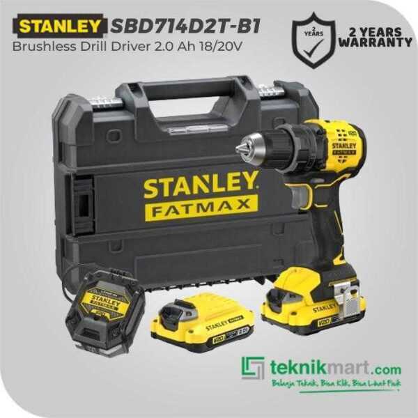 STANLEY SBD714D2T BRUSHLESS DRILL DRIVER 20VOLT (2X BATT 2AH, 1X CHARGER, KOTAK ALAT)