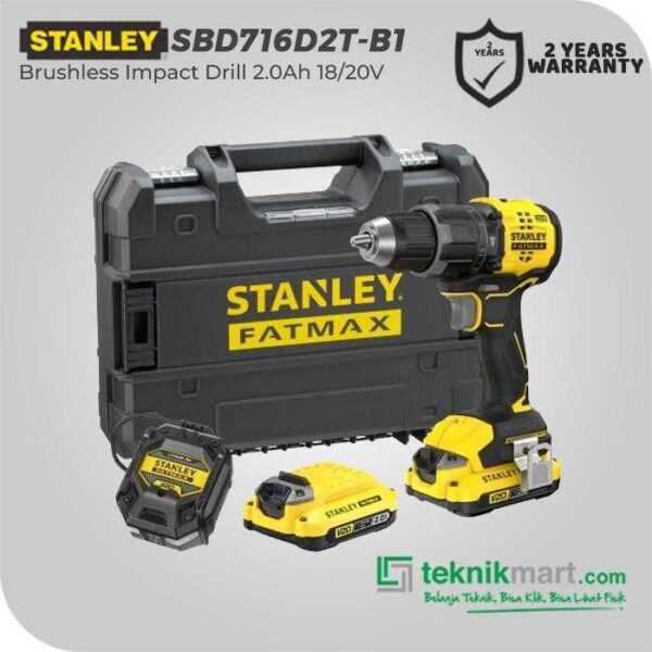STANLEY SBD716D2T BRUSHLESS HAMMER DRILL 20VOLT 13MM (2X BATT 2AH, 1X CHARGER, 1X KOTAK ALAT)