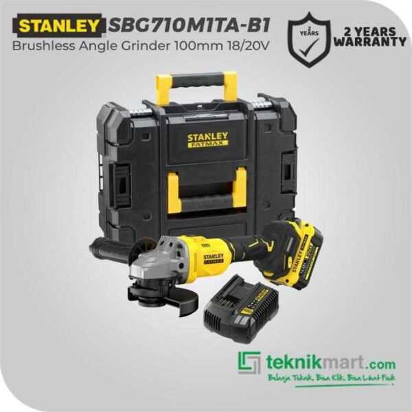 STANLEY SBG710M1TA BRUSHLESS ANGLE GRINDER 20VOLT 100MM (1X BATT 4AH, 1X CHARGER, 1X KOTAK ALAT)