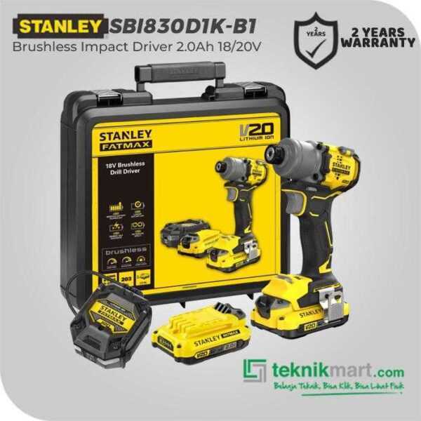 STANLEY SBI830D1K BRUSHLESS IMPACT DRIVER FATMAX 20VOLT (1X BATT 2AH, 1X CHARGER, KOTAK ALAT)