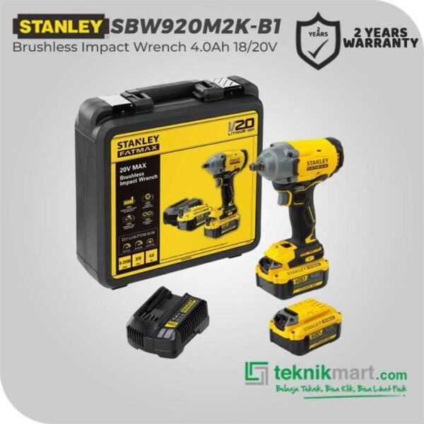 STANLEY SBW920M2K BRUSHLESS IMPACT WRENCH FATMAX 20VOLT SQ 1/2 INCH (2X BATT 4AH, 1X CHARGER, KOTAK ALAT)