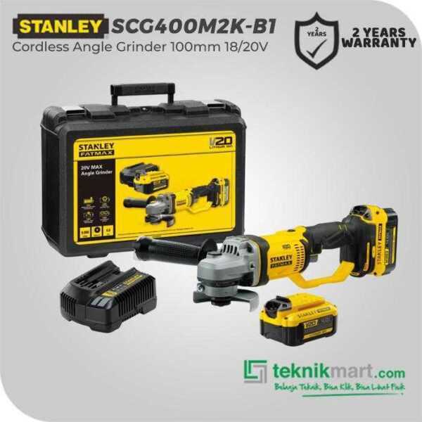 STANLEY SCG400M2K CORDLESS ANGLE GRINDER FATMAX 20VOLT 100MM (2X BATT 4AH, 1X CHARGER, KOTAK ALAT)